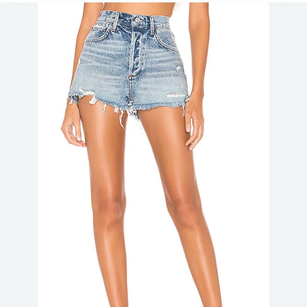 Agolde Light Blue Distressed High-Rise Denim Shorts
